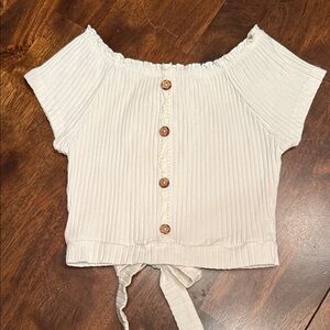 Rare Editions Cream Cropped Top with back bow tie detail